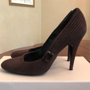Giorgio Armani deep brown suede high heel pumps